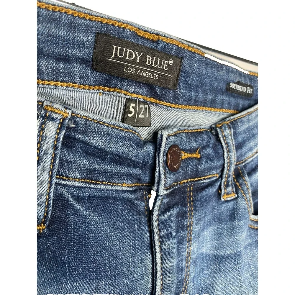 Judy Blue Boyfriend Fit Jeans Womens Size 5/27 Blue Medium Wash Denim Distressed